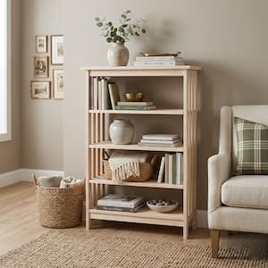 36 in. Unfinished Wood 3-shelf Standard Bookcase with Adjustable Shelves