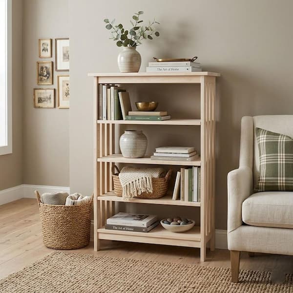 36 in. Unfinished Wood 3-shelf Standard Bookcase with Adjustable Shelves