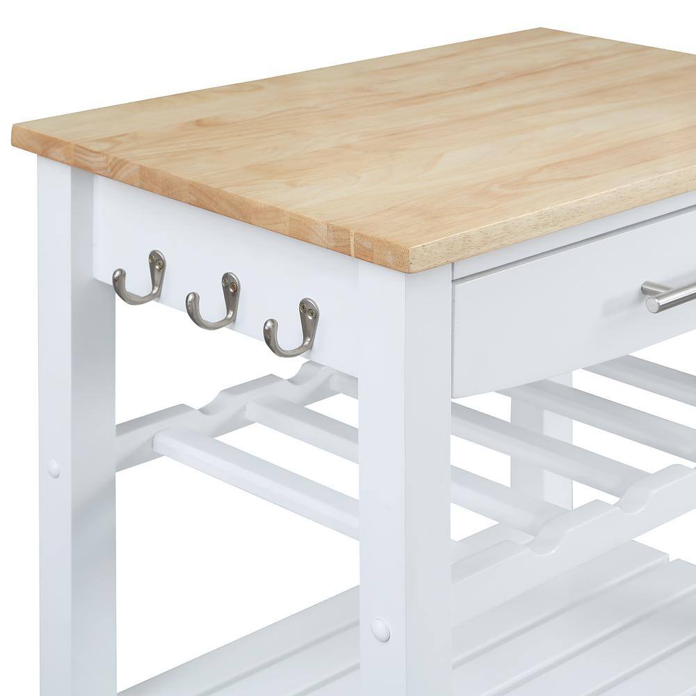 Rubberwood Rectangular Butcher Block Kitchen Cart with Wine Storage