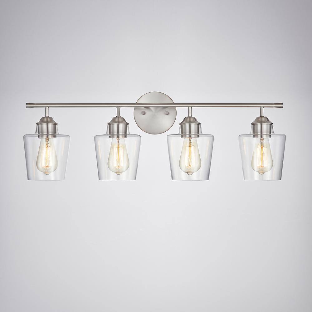 KAWOTI 30.25 in. 4-Light Brushed Nickel Vanity Light with Clear Glass ...