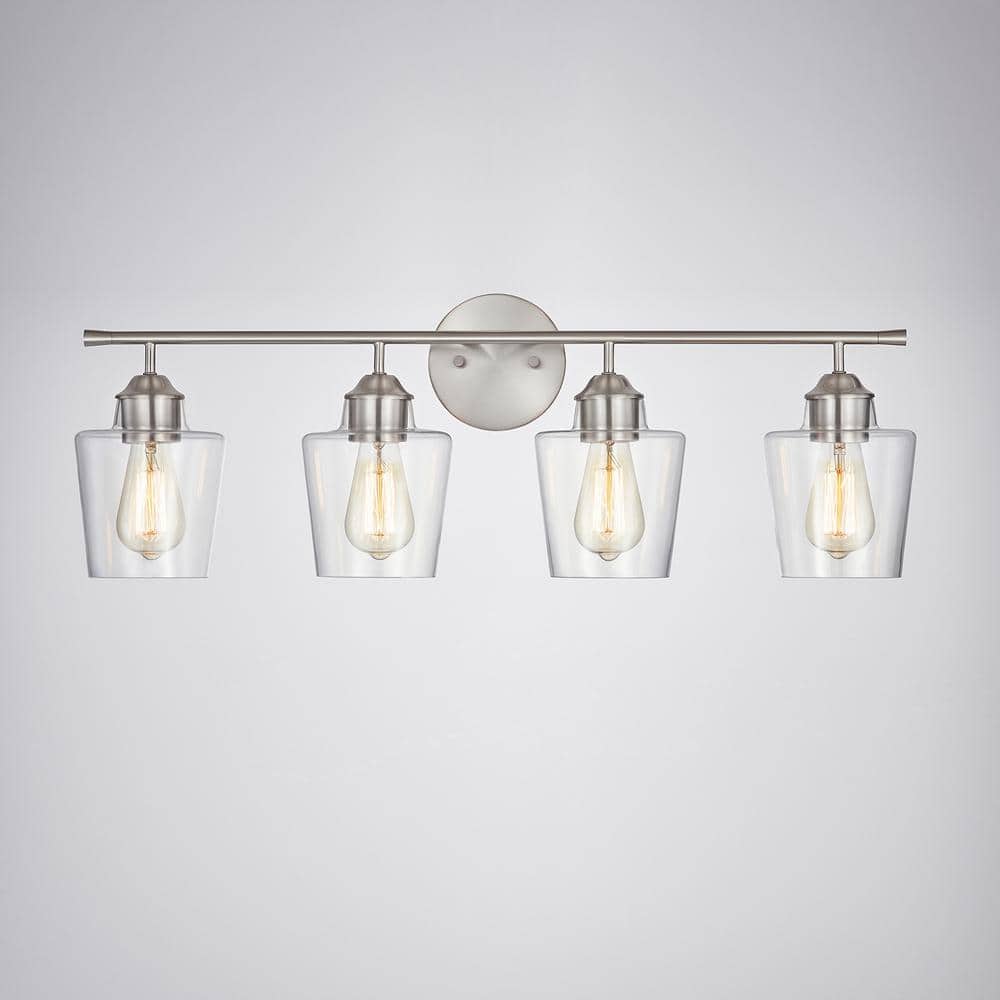 Brushed Nickel 4-Light Dimmable Bathroom Vanity Light with Glass Shades