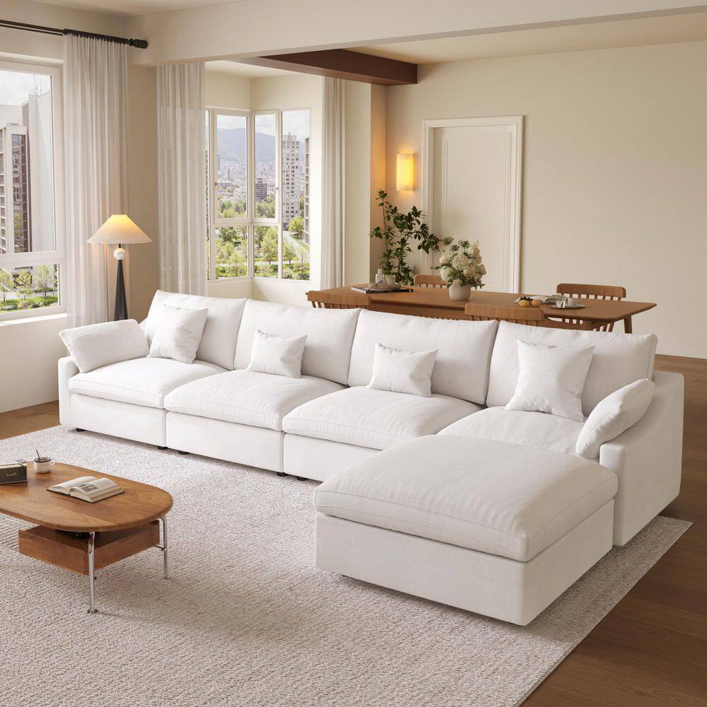 5-Piece White Linen Modular Sectional Sofa Free Combination Down Feathers Living Room Set with Ottoman, Removeble Covers price history on PriceWatchPro