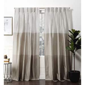 Chateau Taupe Stripe Light Filtering Triple Pinch Pleat / Hidden Tab Curtain, 27 in. W x 96 in. L (Set of 2)