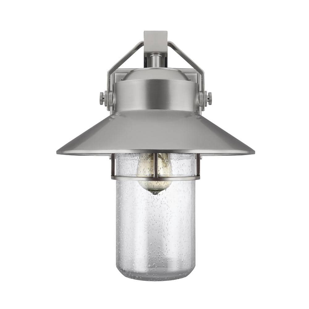 Large Brushed Steel Dimmable Lantern Sconce with Clear Seeded Glass