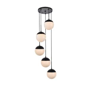 Timeless Home Ellie 5-Light Black Pendant with 8 in. W x 7.5 in. H Frosted Glass Shade