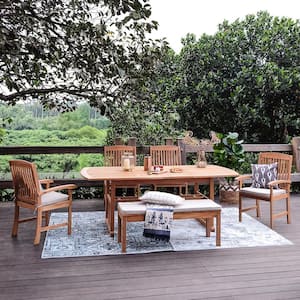 Caterina 6 Piece Teak Wood Outdoor Dining Set with Beige Cushion