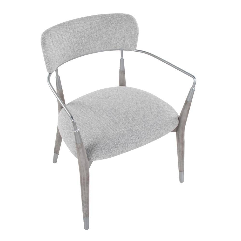 Light Grey Upholstered Arm Chair with Grey Brushed Wood and Silver Accents
