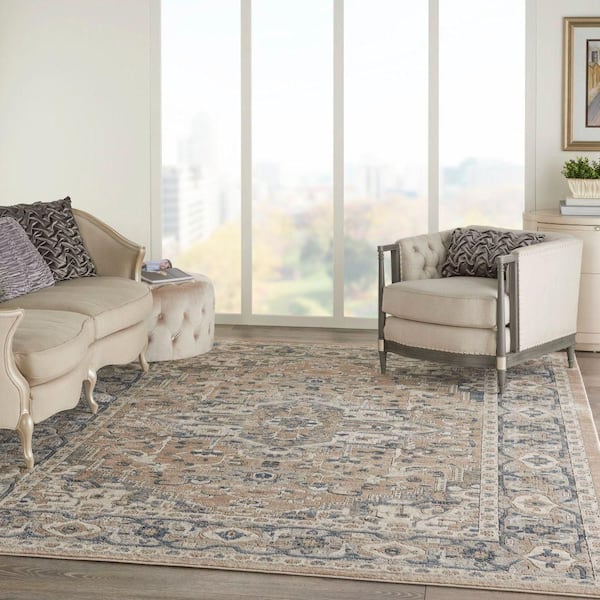Concerto Beige/Grey 10 ft. x 14 ft. Center medallion Traditional Area Rug