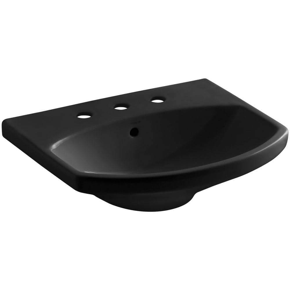 28 Kemmerer Black Vitreous China Console Bathroom Sink with Black Pow