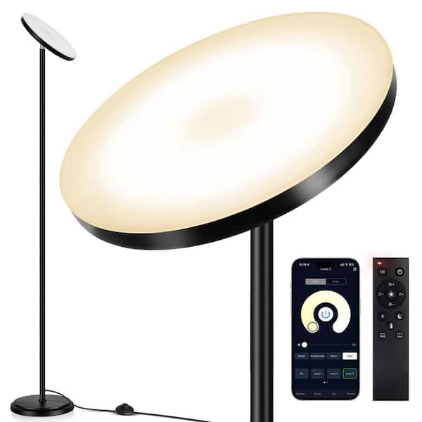 69 in. Black Standard Modern Smart LED Floor Lamp 3000 Lumens Dimmable 2700-6500K Remote App Control Living Room