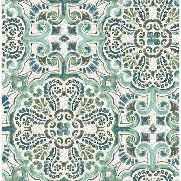 A-Street Prints Florentine Green Tile Green Wallpaper Sample