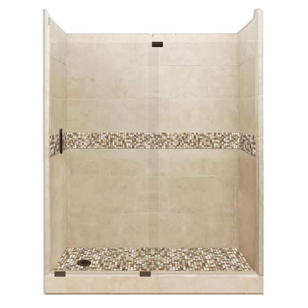 American Bath Factory Roma Grand Slider 34 in. x 60 in. x 80 in. Left Drain Alcove Shower Kit in Brown Sugar and Old Bronze Hardware
