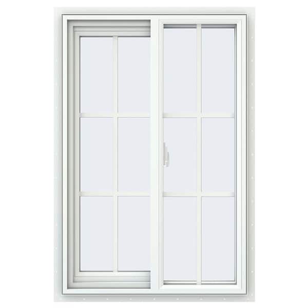 JELD-WEN 23.5 in. x 35.5 in. V-2500 Series White Vinyl Left-Handed Sliding Window with Colonial Grids/Grilles