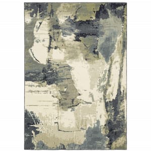Blue Light Blue Grey Sage Beige and Ivory 4 ft. x 6 ft. Abstract Power Loom Stain Resistant Area Rug