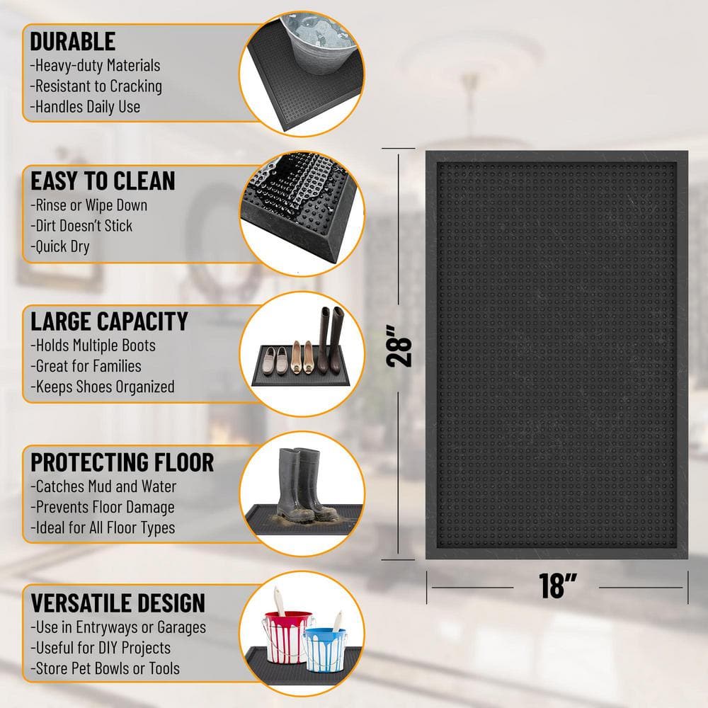 Black Rubber Non-Slip Outdoor Doormat 18" x 30"