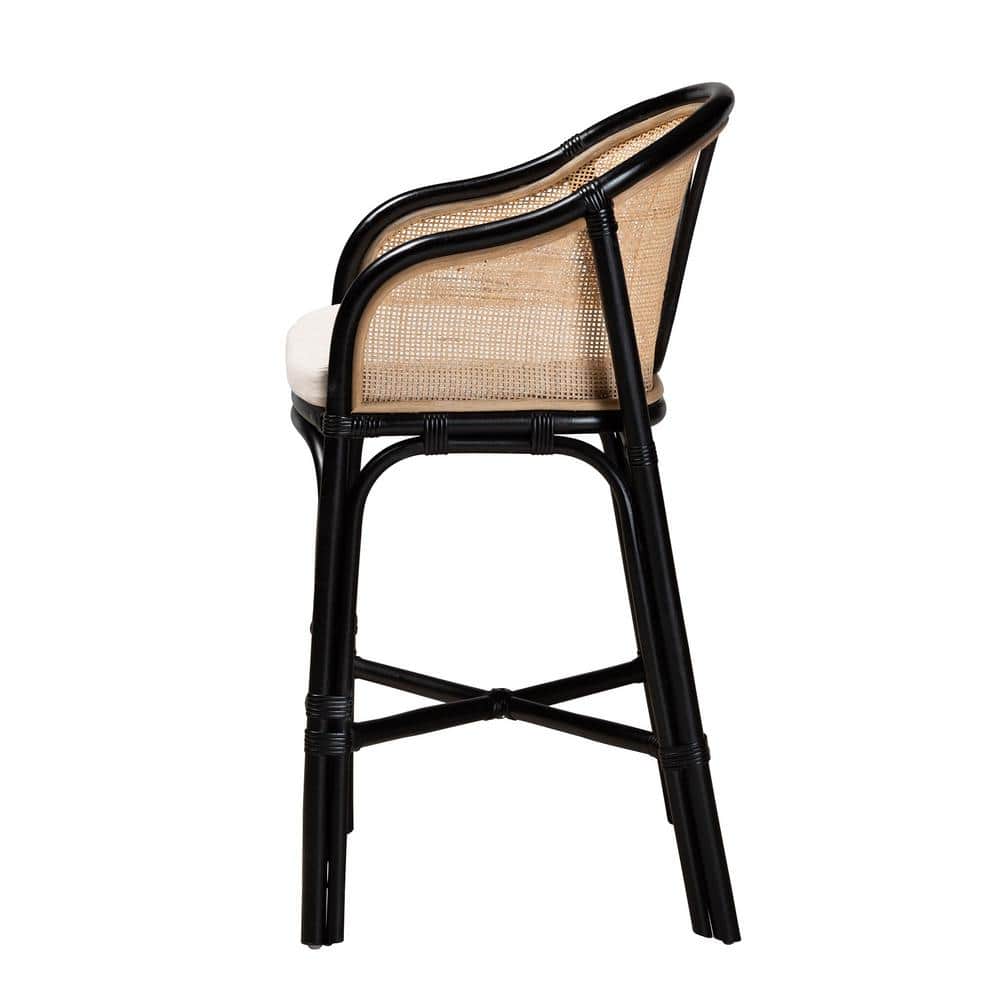 Miranda Black and Natural Rattan Counter Stool with Cushion