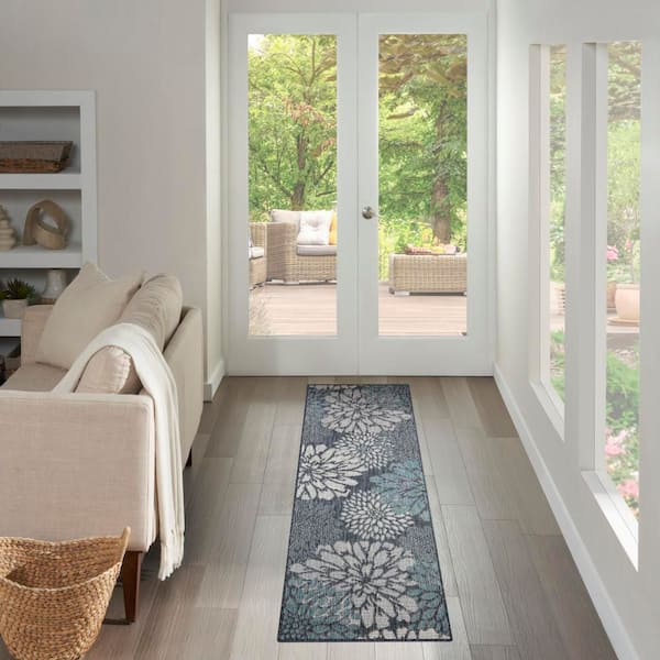 Garden Oasis Navy 2 ft. x 6 ft. Nature-inspired Contemporary Runner Area Rug