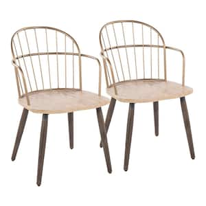 Riley White Washed Wood and Antique Copper Metal Arm Chair (Set of 2)