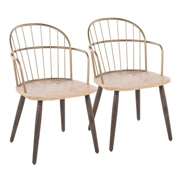 Lumisource Riley White Washed Wood and Antique Copper Metal Arm Chair (Set of 2)