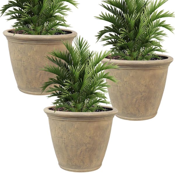 24 in. Beige Sunnydaze Anjelica Outdoor Polyresin Flower Pot Planter (3-Pack)