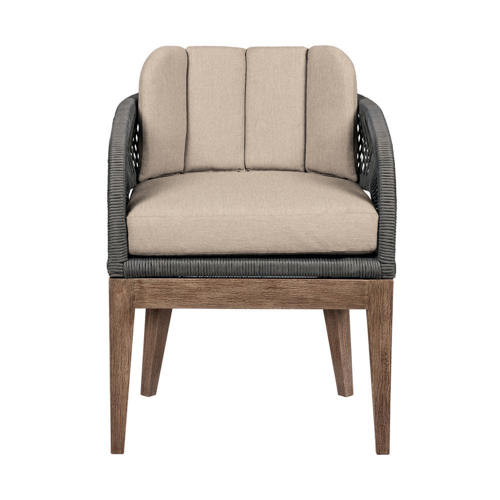 Orbit Eucalyptus Wood Dining Chair with Gray Rope and Taupe Cushions