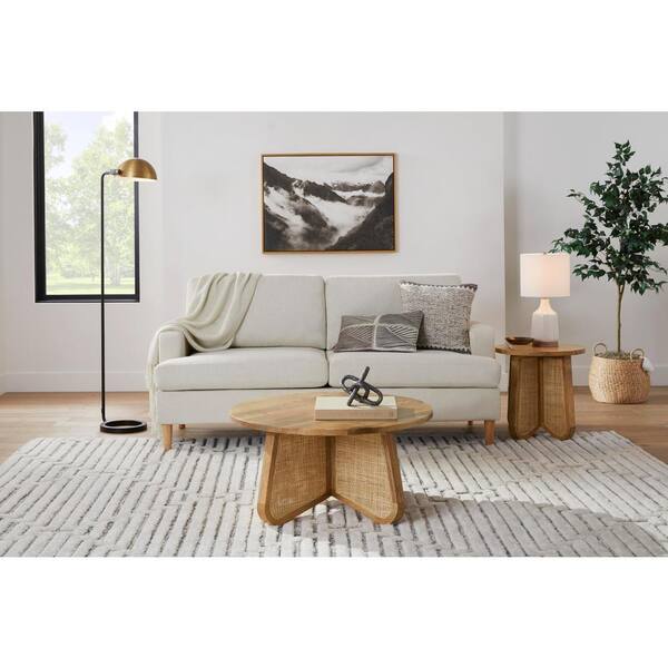 Lisbon 34 in. Natural Round Cane Rattan & Mango Wood Coffee Table
