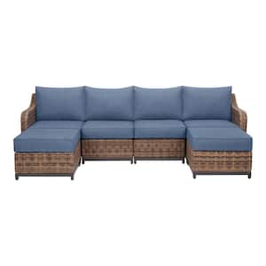 Spruce Creek 6 Piece Aluminum Wicker Outdoor Sectional Set with CushionGuard Lake Twist Cushions