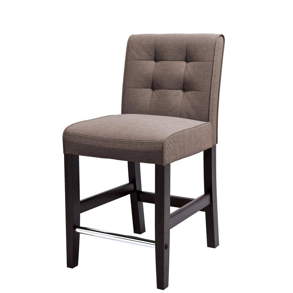 Antonio Gray Tweed Fabric Counter Height Bar Stool with Espresso Rubberwood Legs