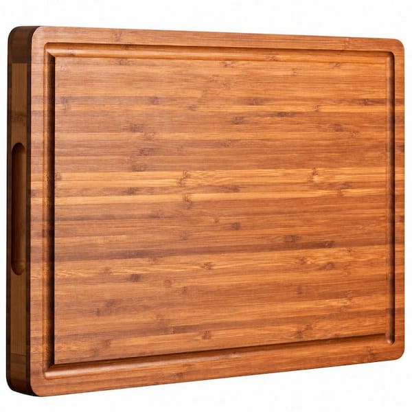 Bamboo Rectangle 16 in. x 11 in. x 1 in. Wood Cutting Board for Kitchen, Cheese Charcuterie Board with Handles