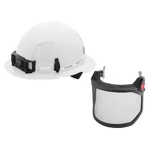 BOLT White Type 1 Class E Full Brim Non Vented Hard Hat with 4 Point Ratcheting Suspension W/BOLT Mesh Full Facesheild