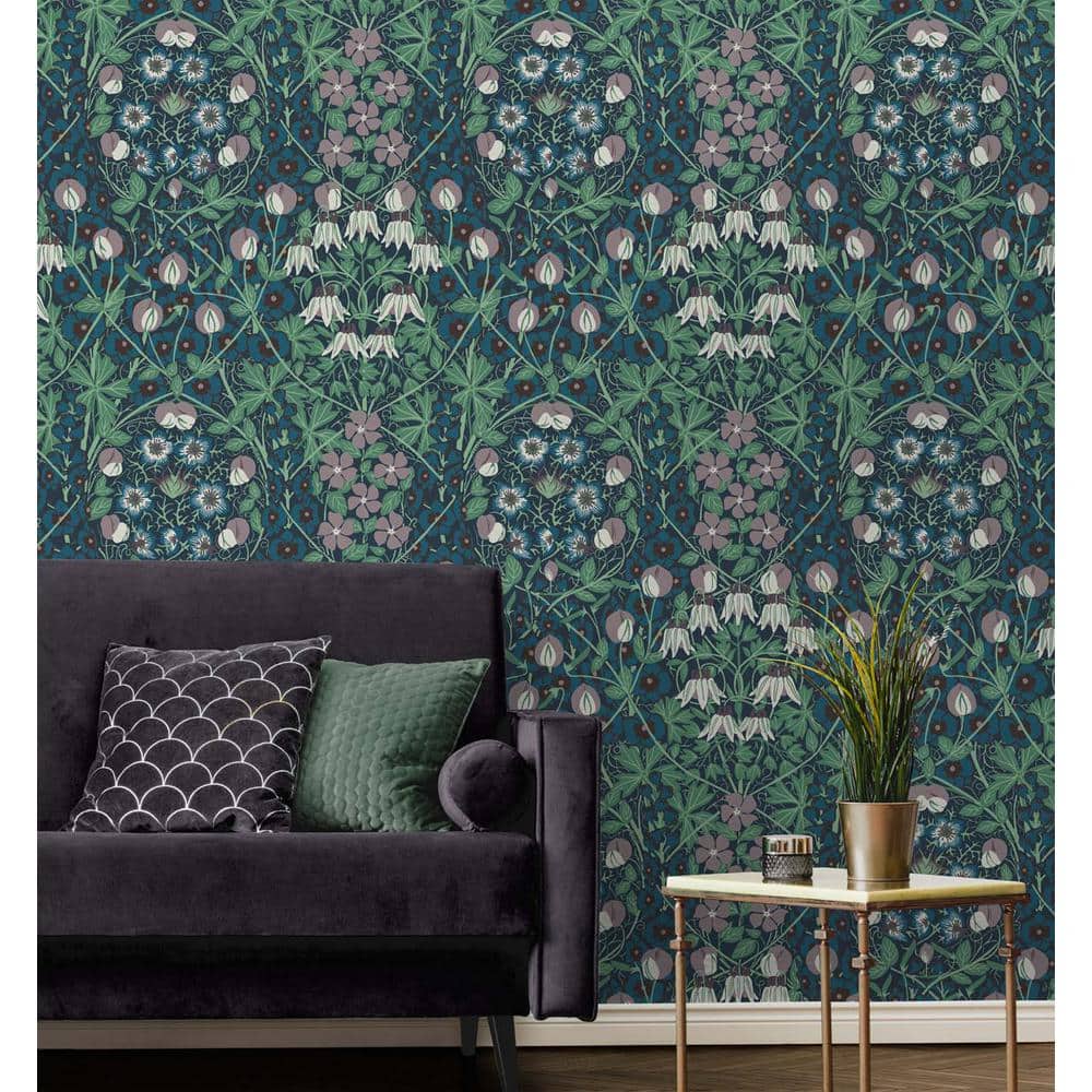 Deep Ocean and Purple Haze Floral Vinyl Peel and Stick Wallpaper