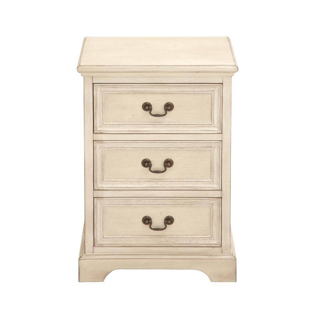 Elegant Cream Solid Wood & Metal 3-Drawer Storage Side Table