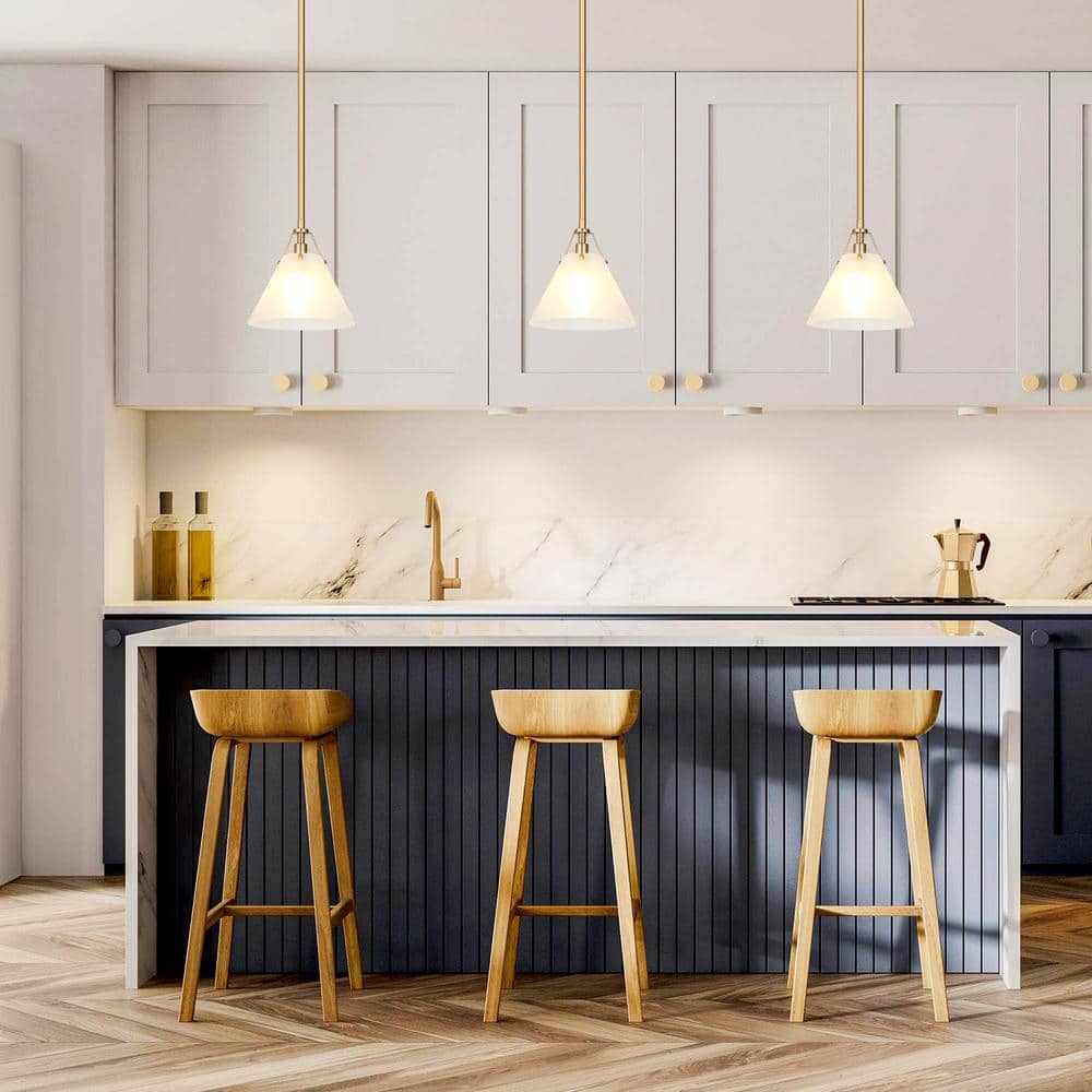 Brass and Gold Bell Pendant Light with Frosted Glass Shade