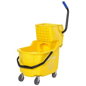 8.5 Gal. Mop Bucket with Wheels, Side Press Wringer and Metal Handle, Yellow