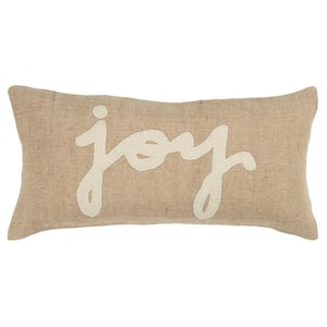 Tan/Beige "Joy" Sentiment Poly Filled 11 in. X 21 in. Decorative Throw Pillow