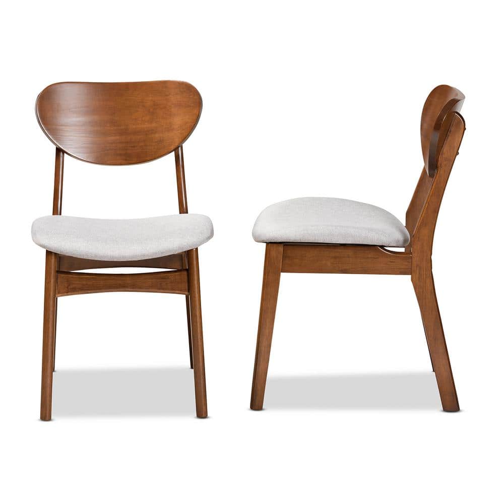 Katya Walnut Brown Wood & Gray Fabric High-Back Dining Chair Set