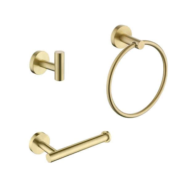 3-Piece Bath Hardware Set with Mounting Hardware in Brushed Gold