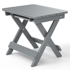 Gray Outdoor Adirondack Foldable Side Table, Patio End Table for Poolside Garden, Weather Resistant Coffee Table