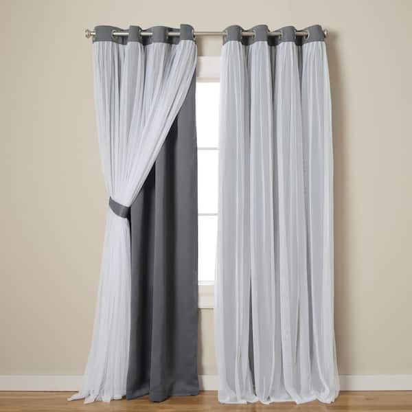 Talia Black Pearl Solid Lined Room Darkening Grommet Top Curtain, 52 in. W x 84 in. L (Set of 2)