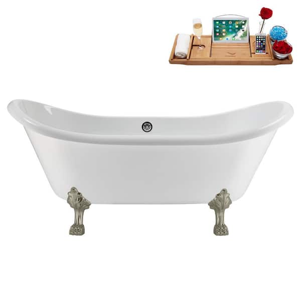 Streamline 71 in. x 31 in. Acrylic Clawfoot Soaking Bathtub in Glossy White with Polished Chrome Drain and Brushed Nickel Clawfeet