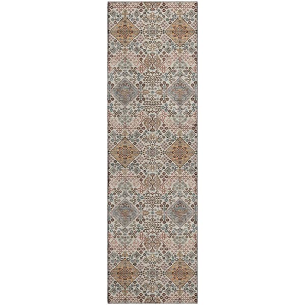 Mayfield Premium Machine Washable Abstract AMF2477 Beige 2 ft. x 7 ft. Runner Rug