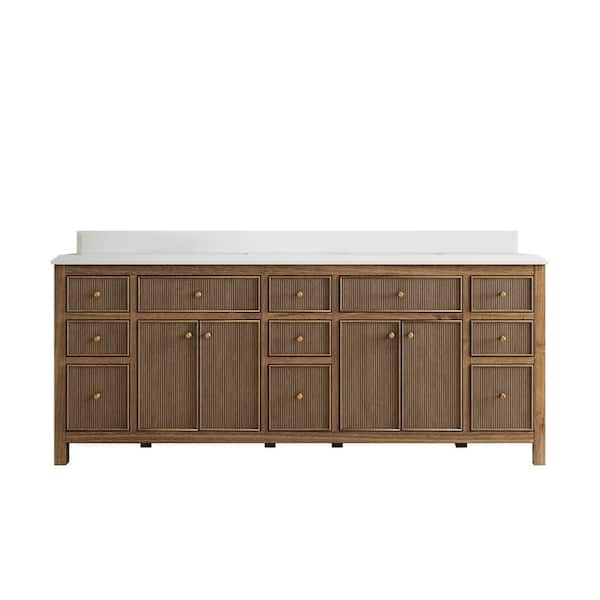 Willow Collections Sonoma Teak 84 in. W x 22 in. D x 36 in. H Double Sink Bath Vanity in Dark Teak with 1.5" White Quartz Top