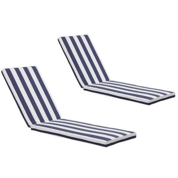 unique choice 74.4 in. x 22.05 in. x 2.76 in. 2-Pieces Outdoor Patio Chaise Lounge Chair Cushion Replacement Seat Cushion-Blue/White