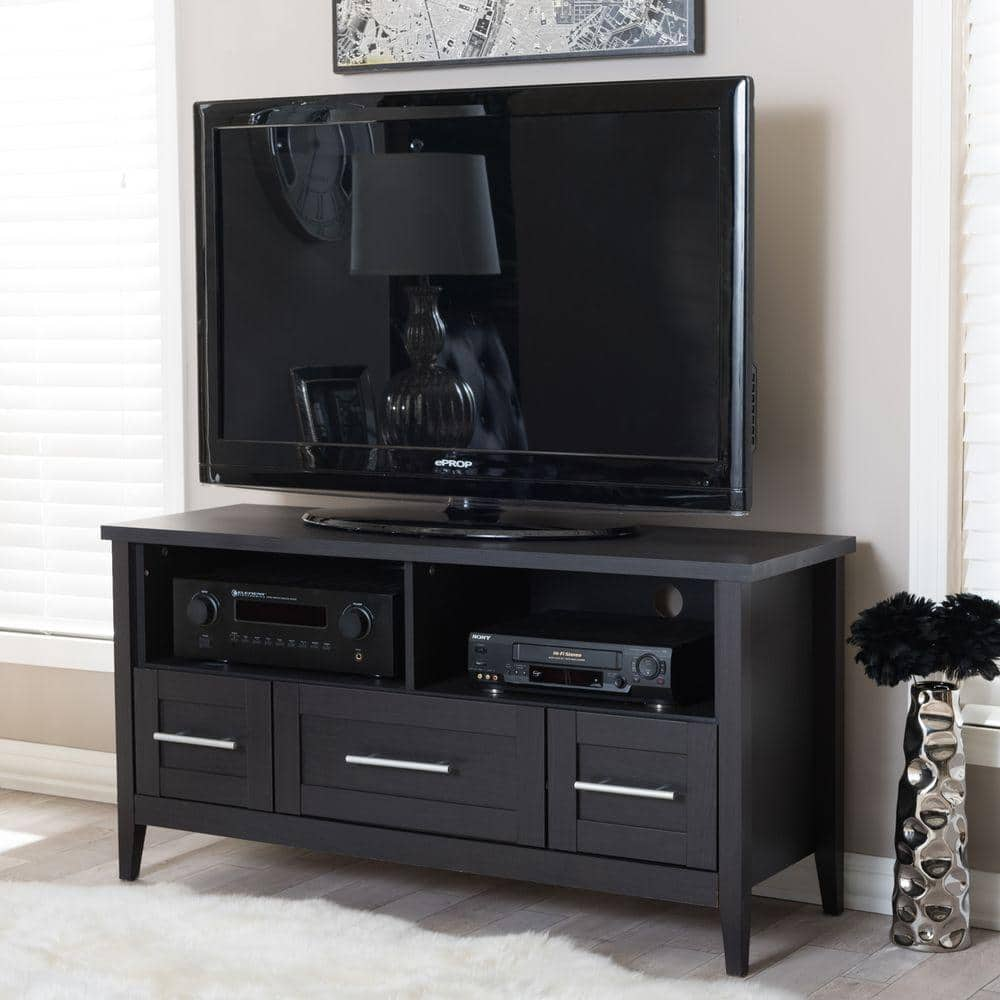 Baxton Studio Baxton 47 in. Dark Brown Wood TV Stand with 3 Drawer