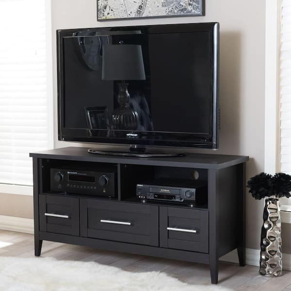 Baxton Studio Baxton 47 in. Dark Brown Wood TV Stand with 3 Drawer Fits TVs Up to 52 in. with Cable Management