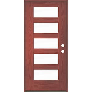 ASCEND Modern 36 in. x 80 in. 5-Lite Left-Hand Inswing Clear Glass Redwood Stain Fiberglass Prehung Front Door