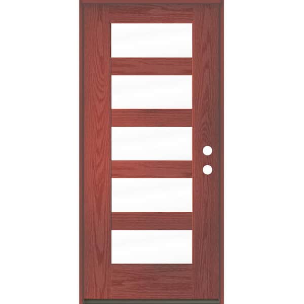 Krosswood Doors ASCEND Modern 36 in. x 80 in. 5-Lite Left-Hand Inswing Clear Glass Redwood Stain Fiberglass Prehung Front Door