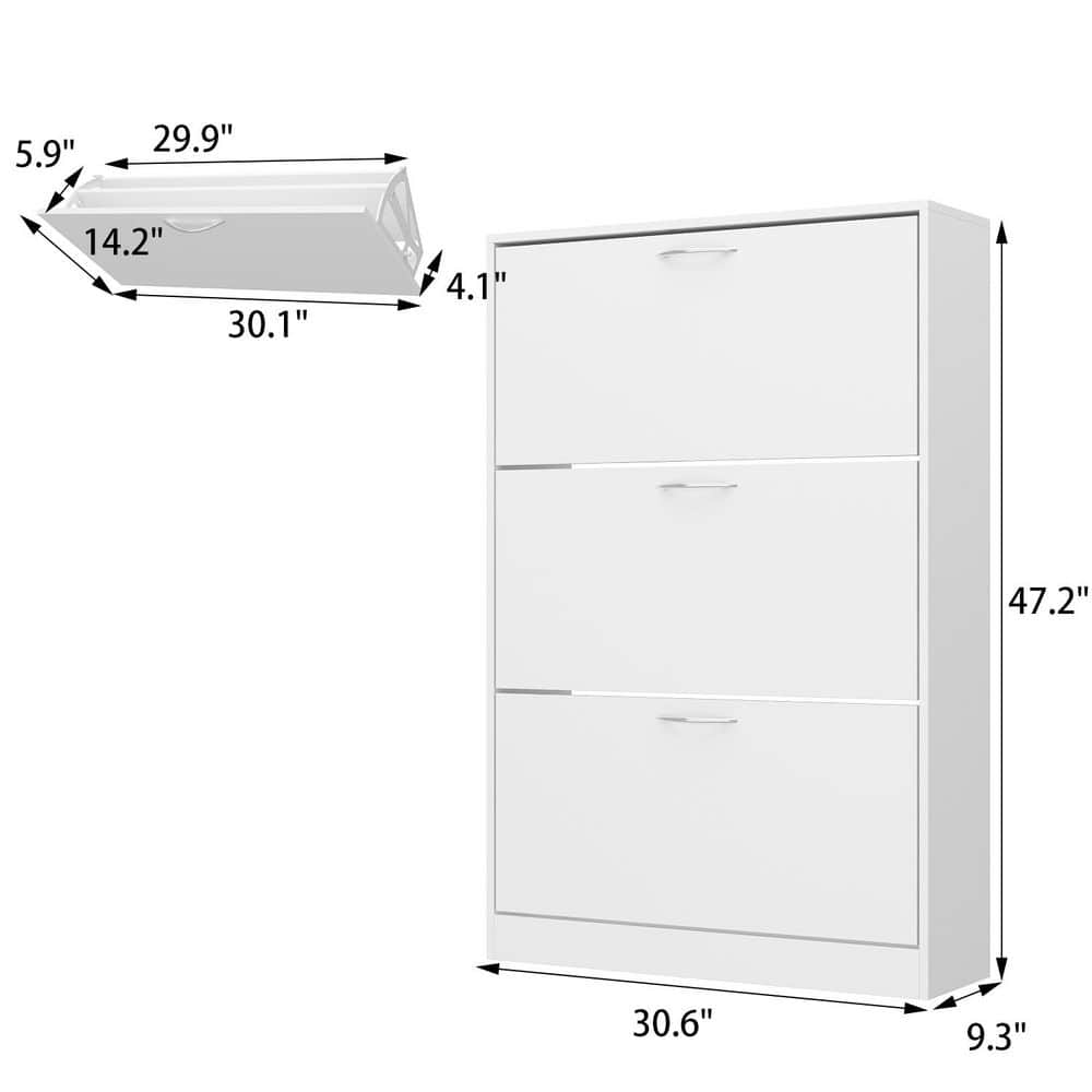 White MDF 3-Drawer Shoe Storage Cabinet with Metal Handles