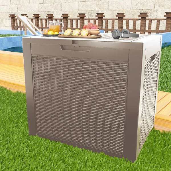 30 Gal. Light Brown Resin Wicker Outdoor Storage Deck Box with Lockable Lid (22. 09in. W x 17. 09in. D x 20. 87in. H)