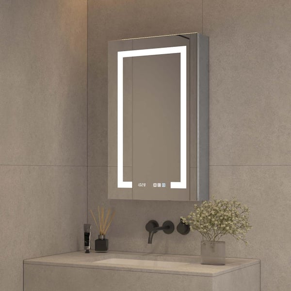 FUNKOL 20 in. W x 32 in. H Rectangular Sliver Aluminum Recessed/Surface ...